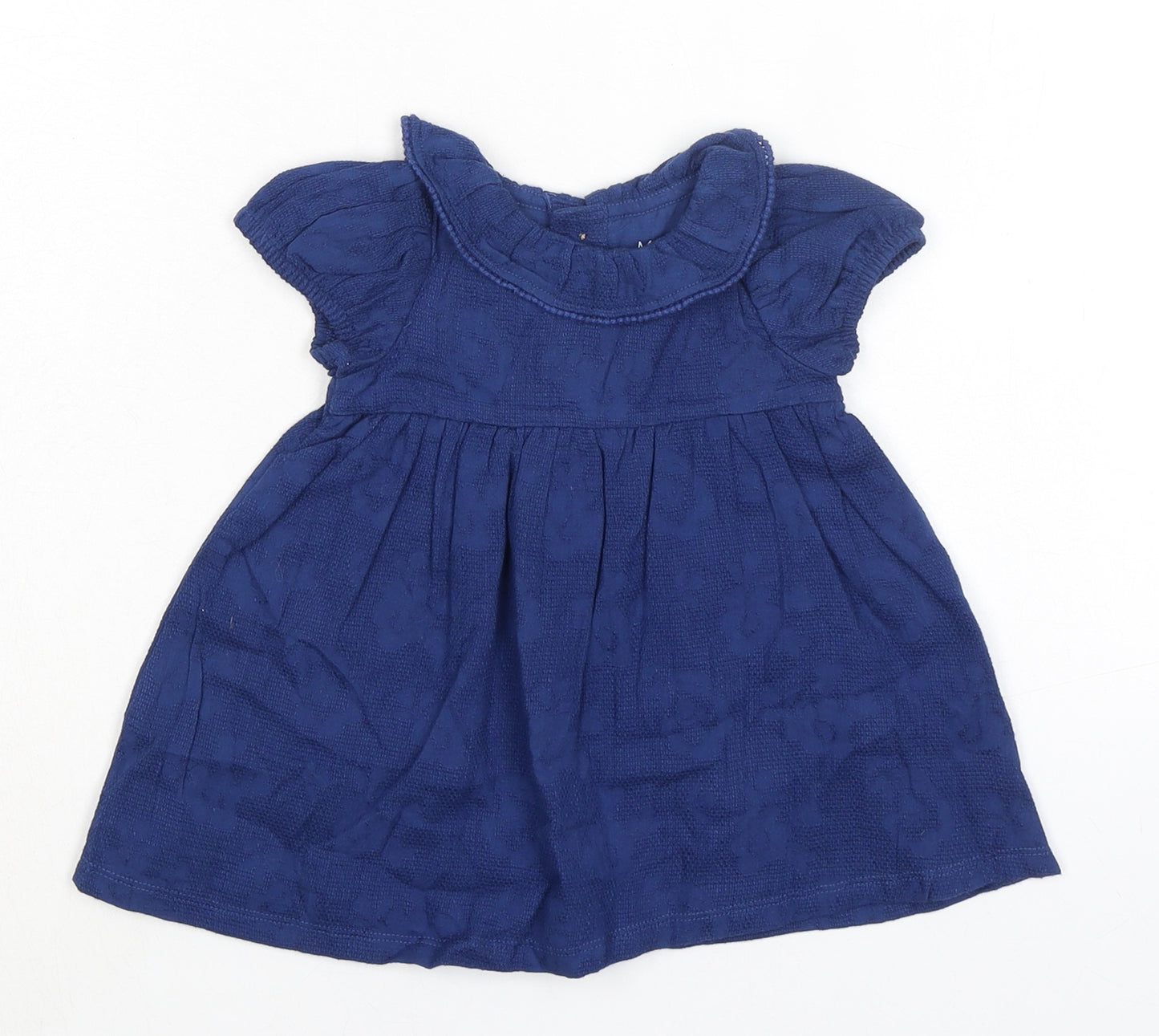 Marks and Spencer Girls Blue 100% Cotton A-Line Size 0-3 Months Round Neck Button