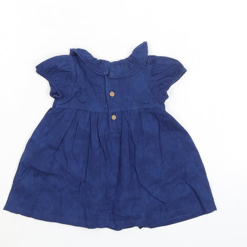 Marks and Spencer Girls Blue 100% Cotton A-Line Size 0-3 Months Round Neck Button