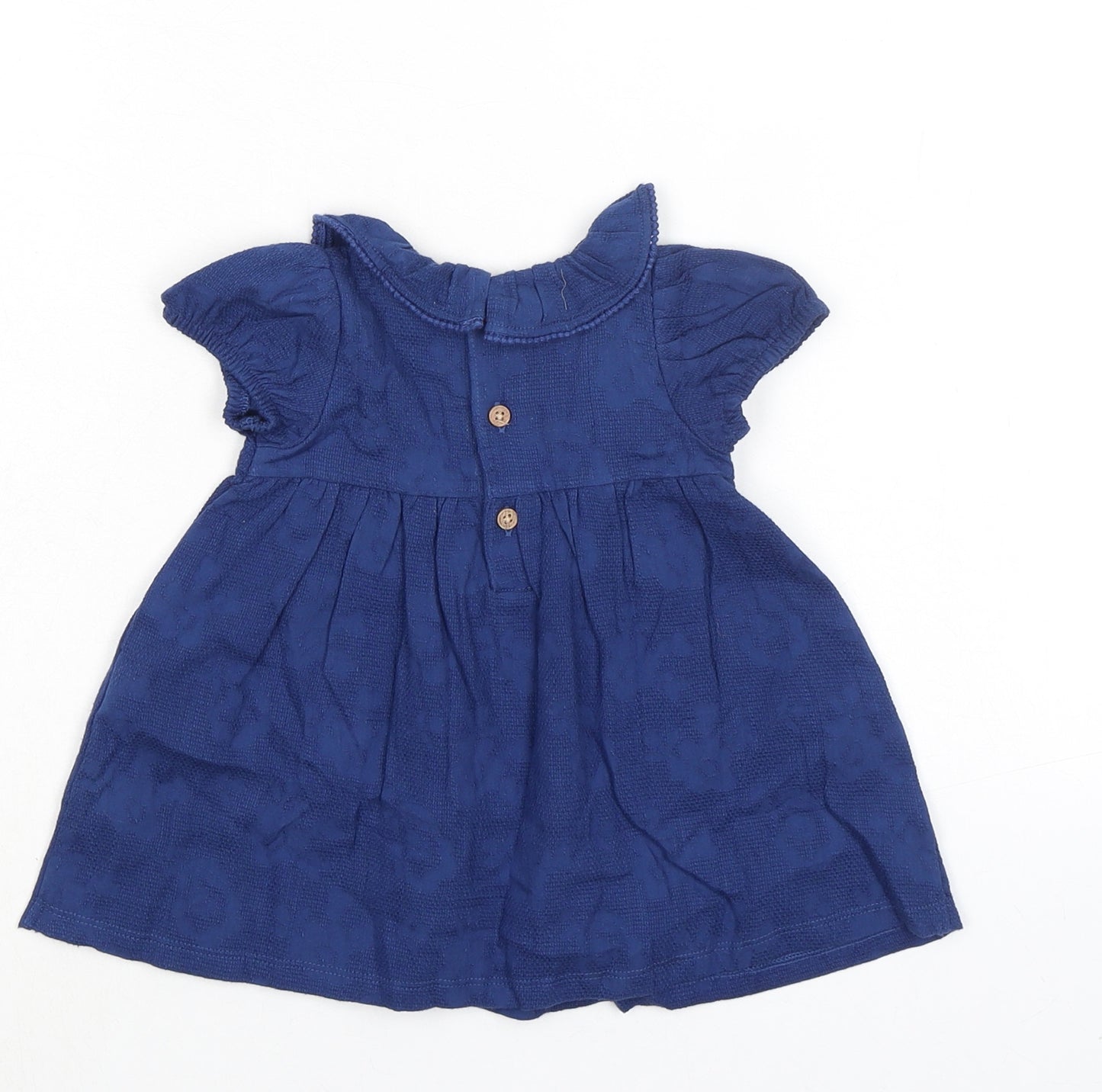 Marks and Spencer Girls Blue 100% Cotton A-Line Size 0-3 Months Round Neck Button