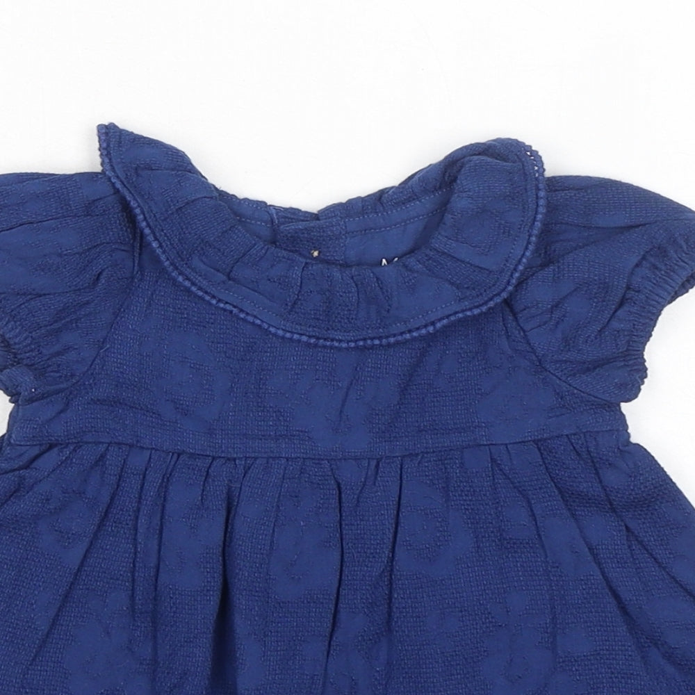 Marks and Spencer Girls Blue 100% Cotton A-Line Size 0-3 Months Round Neck Button