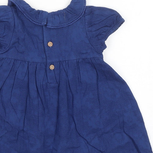 Marks and Spencer Girls Blue 100% Cotton A-Line Size 0-3 Months Round Neck Button