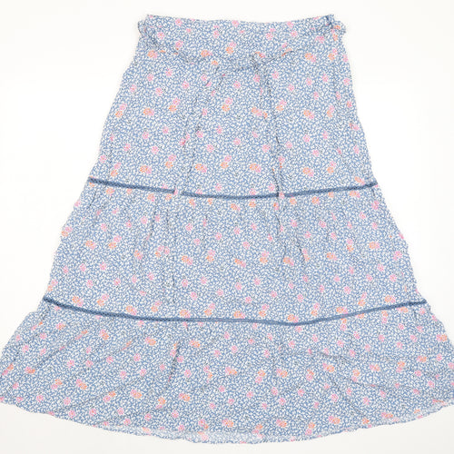 Marks and Spencer Womens Blue Floral Viscose Peasant Skirt Size 14 Zip - Belted