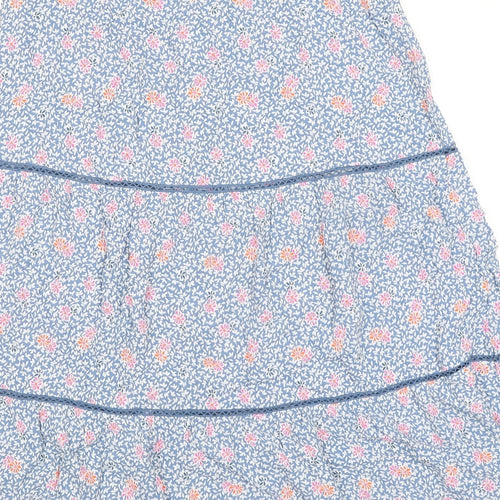 Marks and Spencer Womens Blue Floral Viscose Peasant Skirt Size 14 Zip - Belted