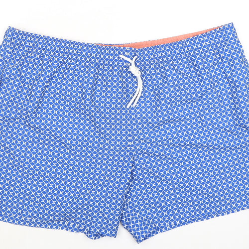 Marks and Spencer Mens Blue Geometric Polyester Bermuda Shorts Size 3XL L6 in Regular Drawstring - Swim Shorts