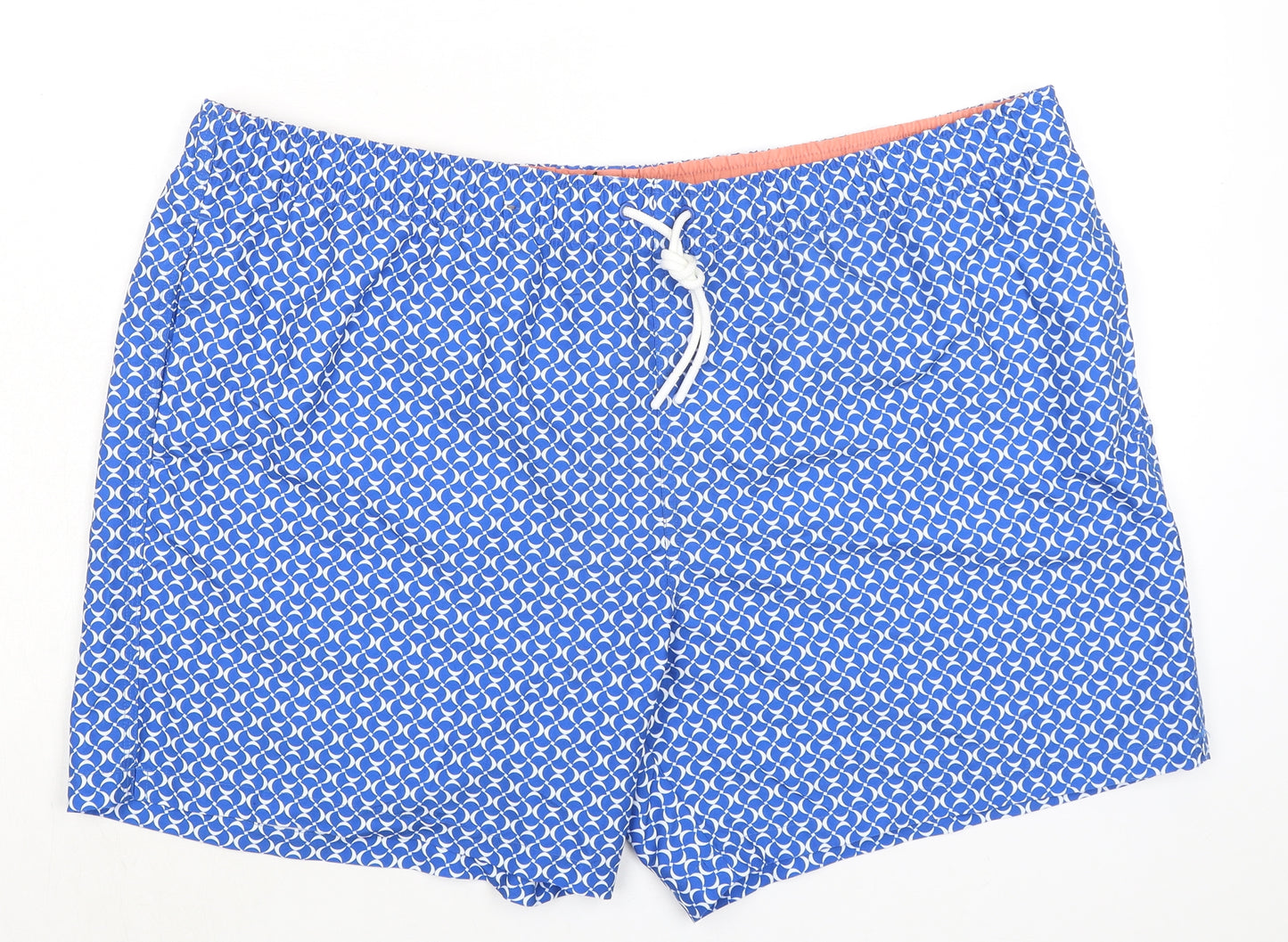 Marks and Spencer Mens Blue Geometric Polyester Bermuda Shorts Size 3XL L6 in Regular Drawstring - Swim Shorts