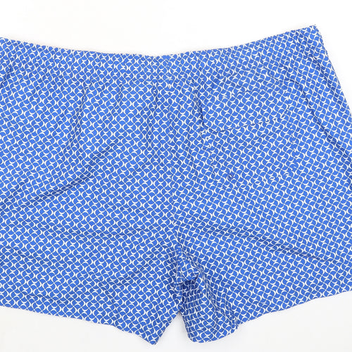 Marks and Spencer Mens Blue Geometric Polyester Bermuda Shorts Size 3XL L6 in Regular Drawstring - Swim Shorts