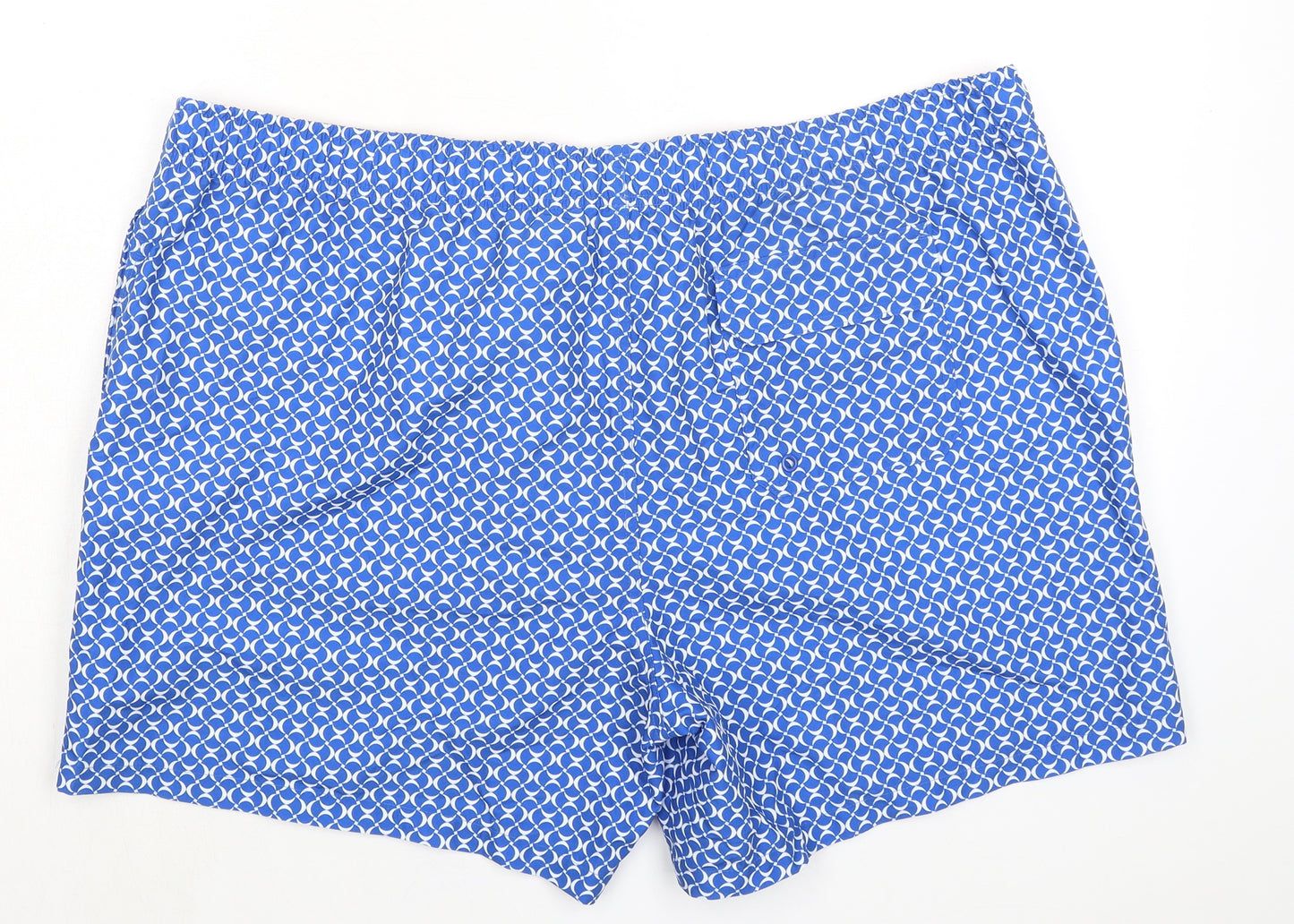 Marks and Spencer Mens Blue Geometric Polyester Bermuda Shorts Size 3XL L6 in Regular Drawstring - Swim Shorts