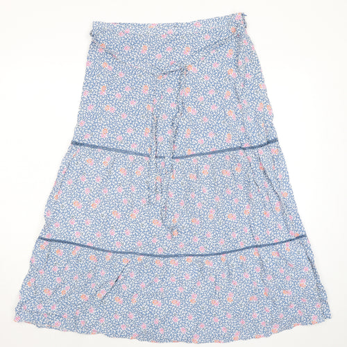 Marks and Spencer Womens Blue Floral Viscose Peasant Skirt Size 16 Zip - Belted