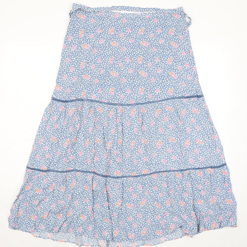 Marks and Spencer Womens Blue Floral Viscose Peasant Skirt Size 16 Zip - Belted
