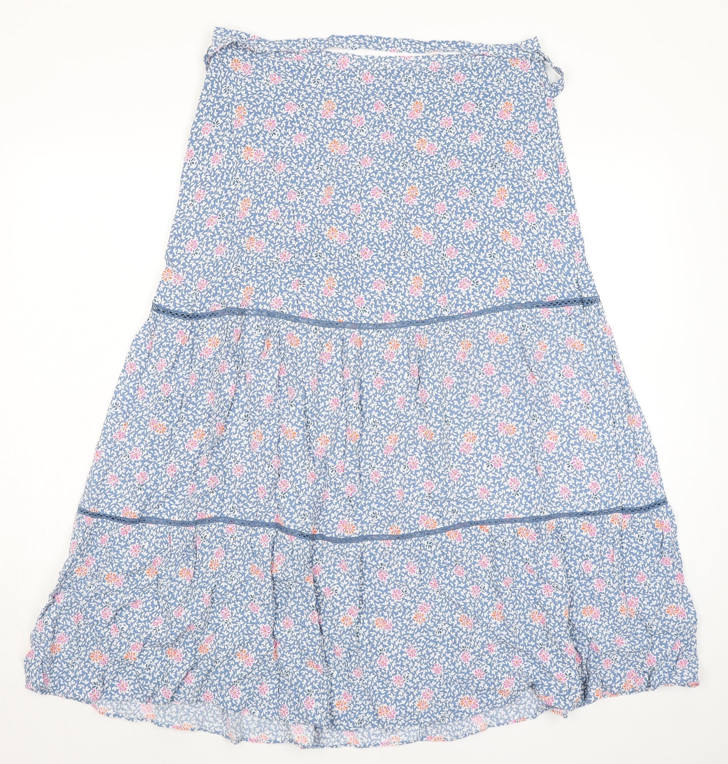 Marks and Spencer Womens Blue Floral Viscose Peasant Skirt Size 16 Zip - Belted