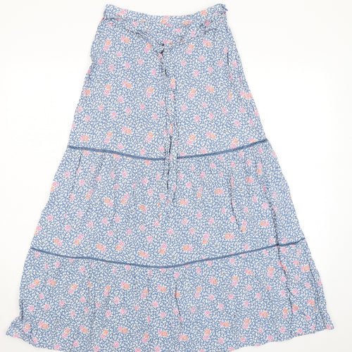 Marks and Spencer Womens Blue Floral Viscose Peasant Skirt Size 8 Zip - Belted