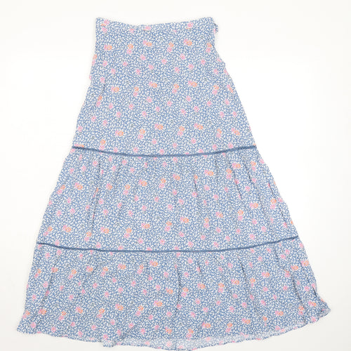 Marks and Spencer Womens Blue Floral Viscose Peasant Skirt Size 8 Zip - Belted