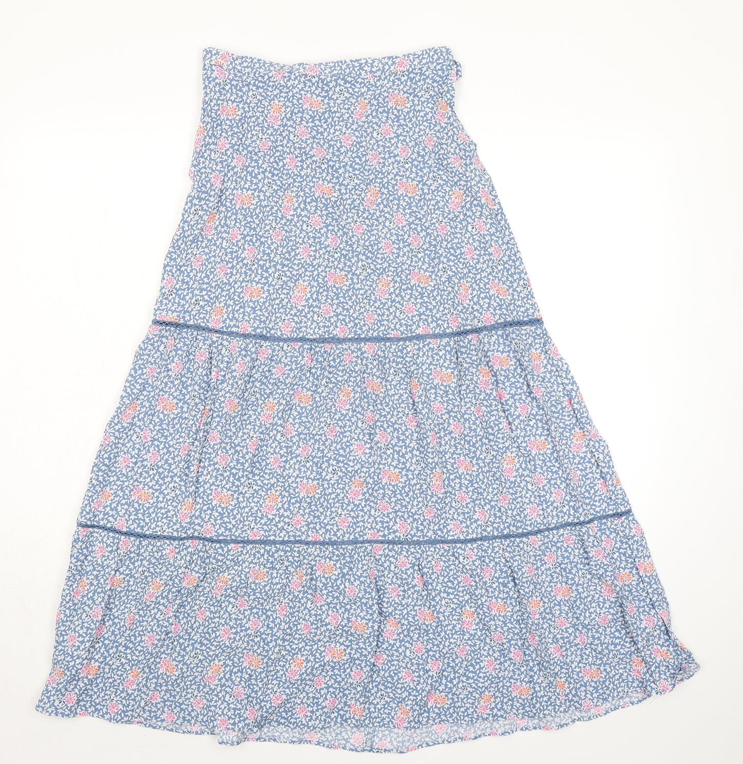 Marks and Spencer Womens Blue Floral Viscose Peasant Skirt Size 8 Zip - Belted