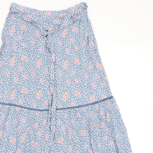 Marks and Spencer Womens Blue Floral Viscose Peasant Skirt Size 8 Zip - Belted