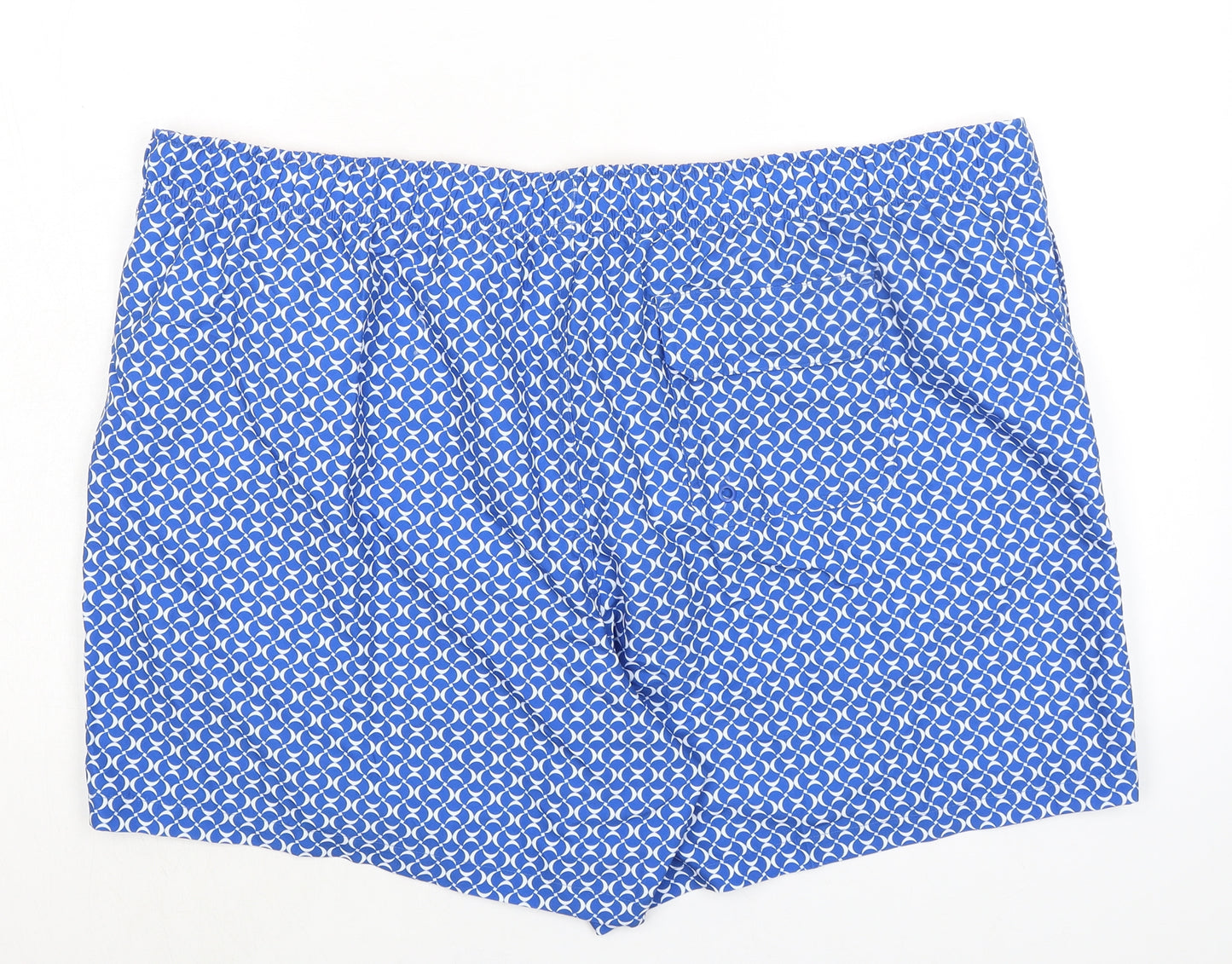 Marks and Spencer Mens Blue Geometric Polyester Bermuda Shorts Size 3XL L6 in Regular Drawstring - Swim Shorts