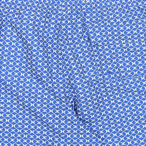 Marks and Spencer Mens Blue Geometric Polyester Bermuda Shorts Size 3XL L6 in Regular Drawstring - Swim Shorts