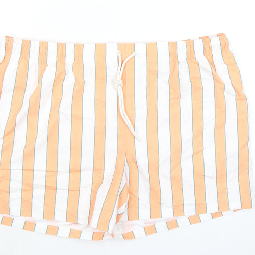 Marks and Spencer Mens Orange Striped Polyester Bermuda Shorts Size 3XL L6 in Regular Drawstring