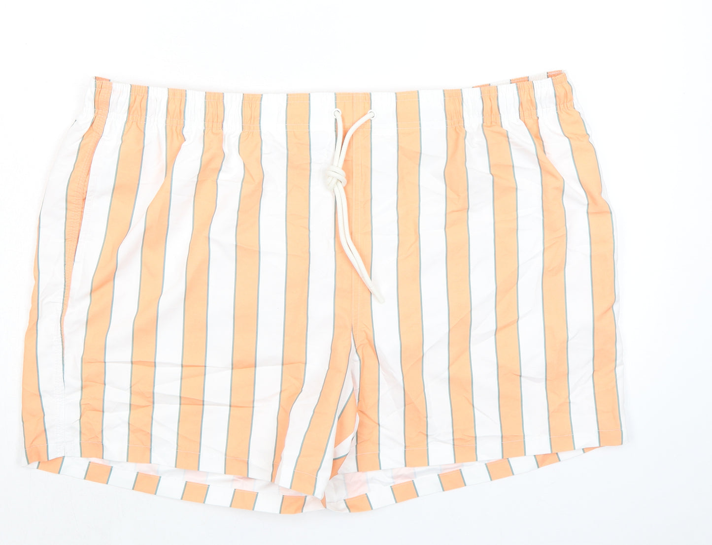 Marks and Spencer Mens Orange Striped Polyester Bermuda Shorts Size 3XL L6 in Regular Drawstring