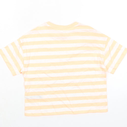 Marks and Spencer Boys Orange Striped Cotton Basic T-Shirt Size 8-9 Years Round Neck Pullover