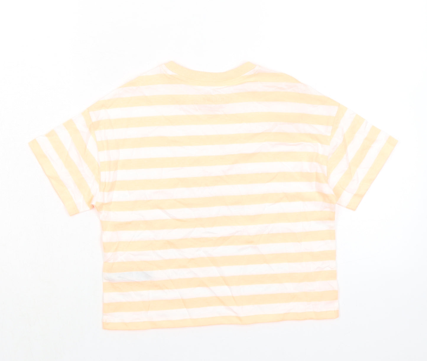 Marks and Spencer Boys Orange Striped Cotton Basic T-Shirt Size 8-9 Years Round Neck Pullover