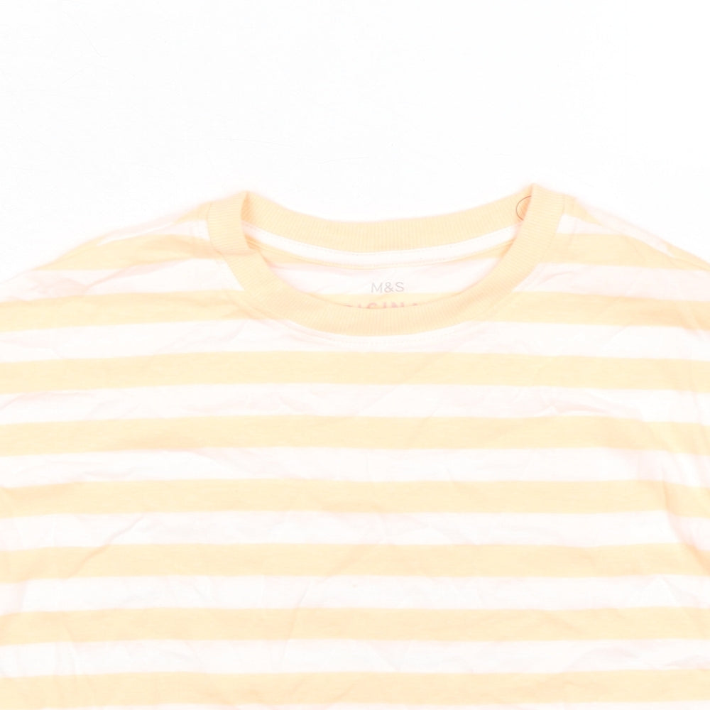 Marks and Spencer Boys Orange Striped Cotton Basic T-Shirt Size 8-9 Years Round Neck Pullover