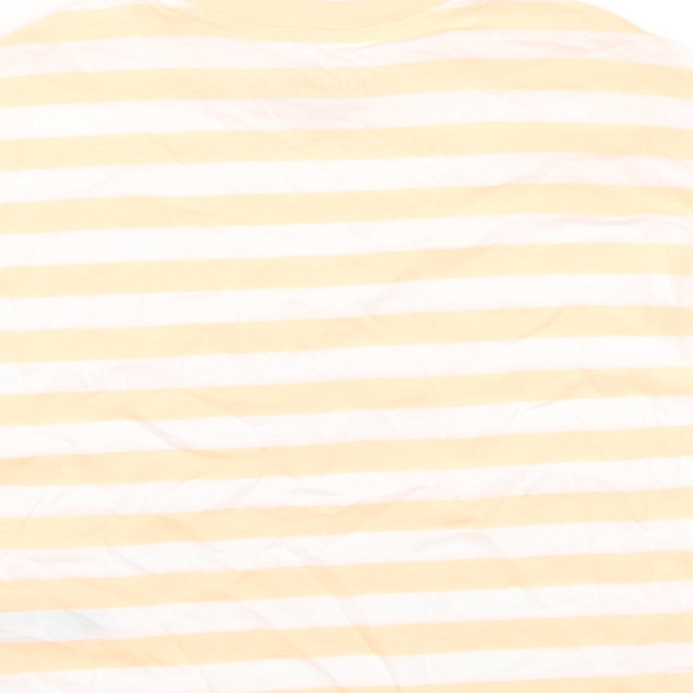 Marks and Spencer Boys Orange Striped Cotton Basic T-Shirt Size 8-9 Years Round Neck Pullover