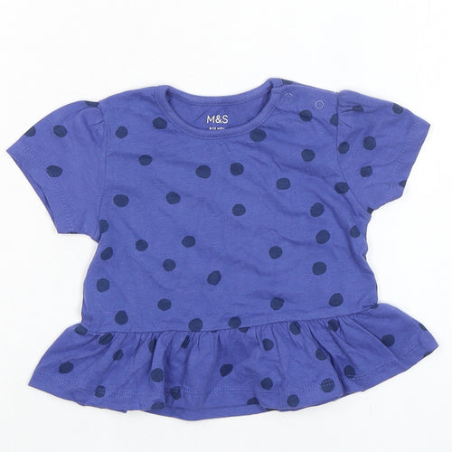 Marks and Spencer Baby Blue Spotted 100% Cotton Basic T-Shirt Size 9-12 Months Round Neck Pullover