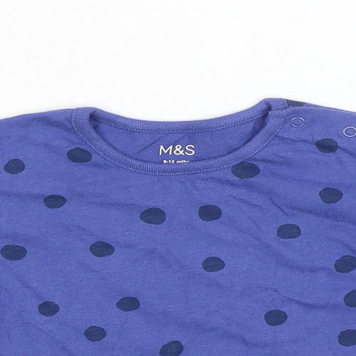 Marks and Spencer Baby Blue Spotted 100% Cotton Basic T-Shirt Size 9-12 Months Round Neck Pullover