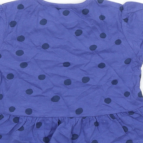 Marks and Spencer Girls Blue Spotted 100% Cotton Basic T-Shirt Size 9-12 Months Round Neck