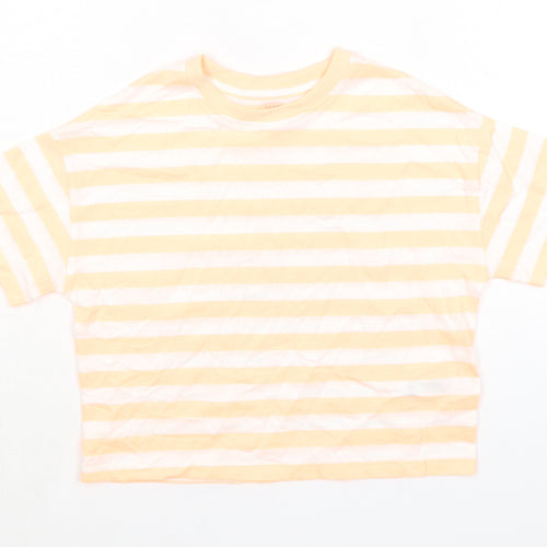 Marks and Spencer Boys Orange Striped Cotton Basic T-Shirt Size 7-8 Years Round Neck Pullover