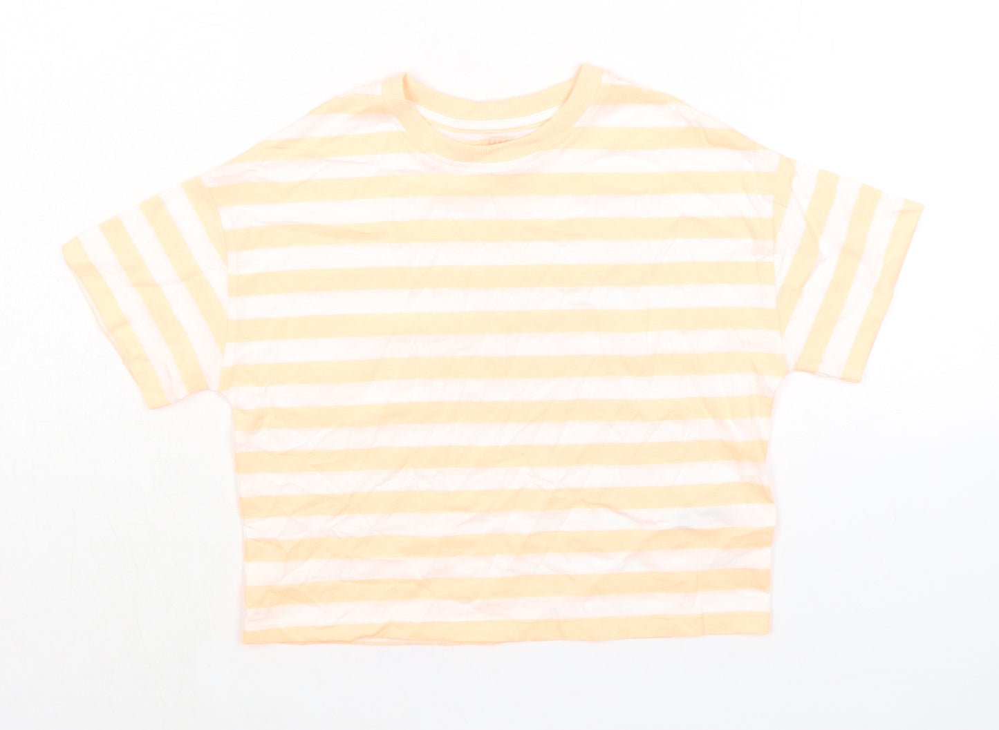 Marks and Spencer Boys Orange Striped Cotton Basic T-Shirt Size 7-8 Years Round Neck Pullover