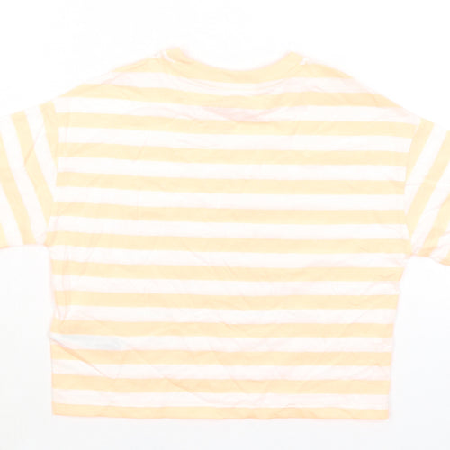 Marks and Spencer Boys Orange Striped Cotton Basic T-Shirt Size 7-8 Years Round Neck Pullover