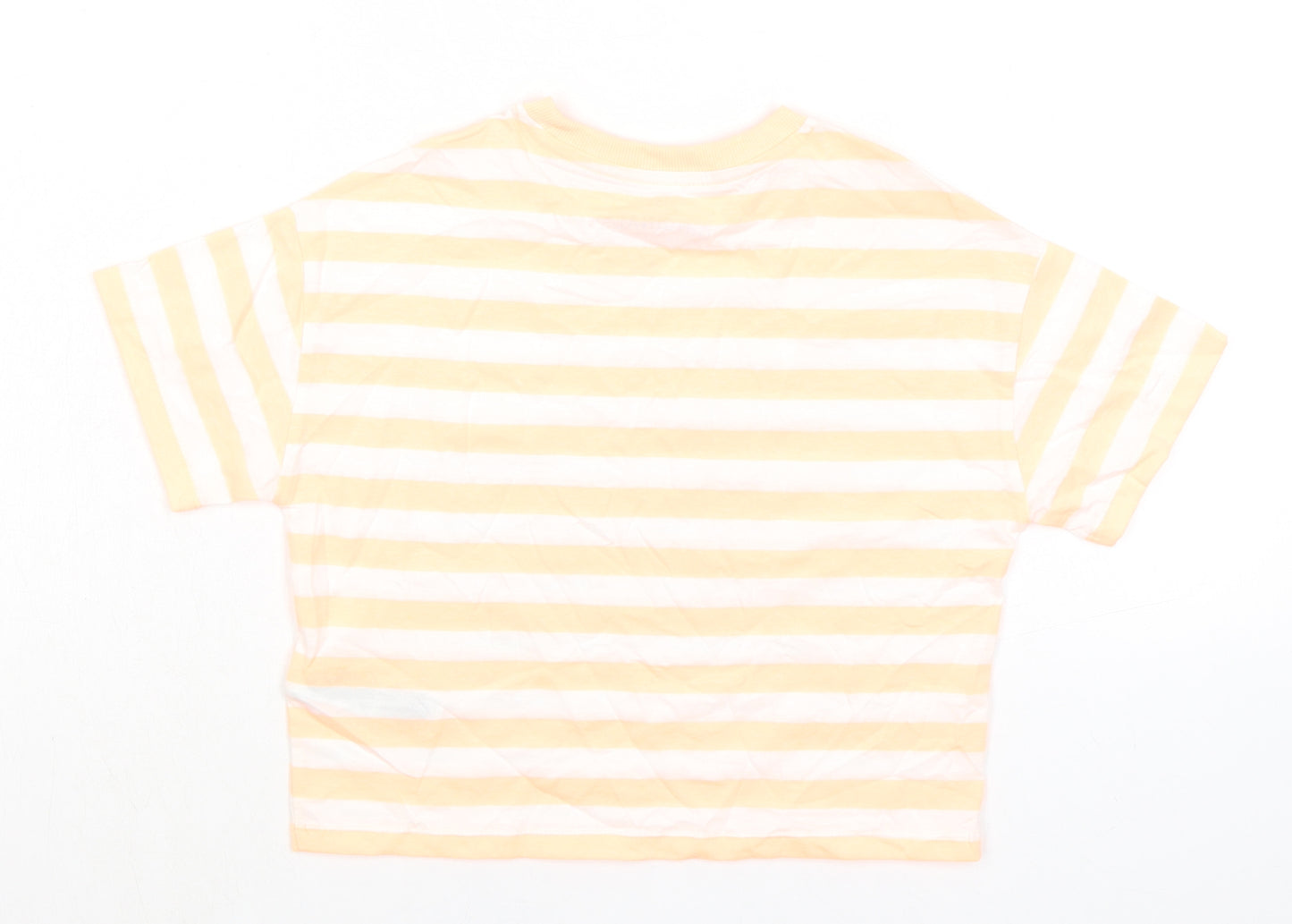Marks and Spencer Boys Orange Striped Cotton Basic T-Shirt Size 7-8 Years Round Neck Pullover