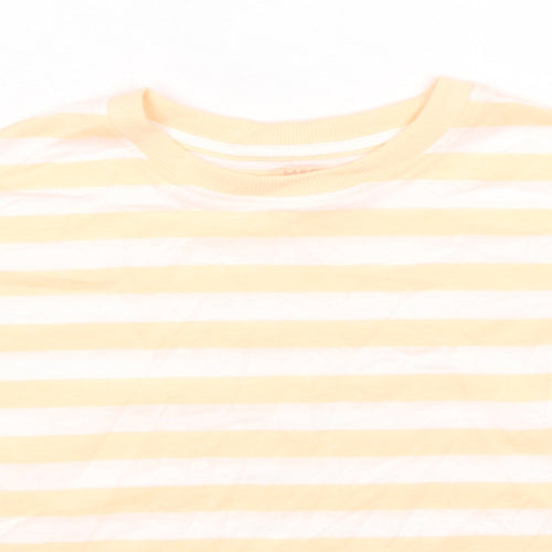 Marks and Spencer Boys Orange Striped Cotton Basic T-Shirt Size 7-8 Years Round Neck Pullover