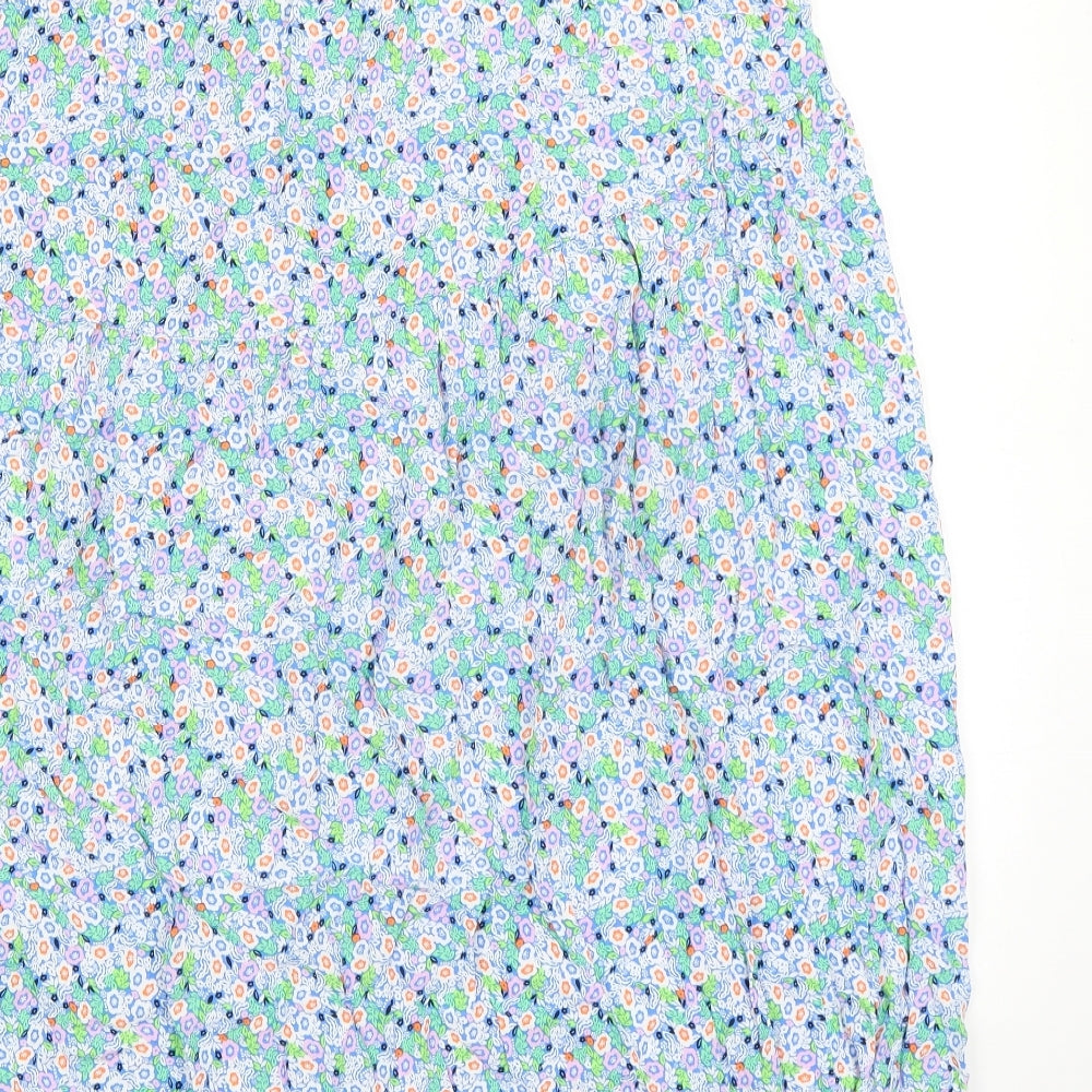 Marks and Spencer Womens Blue Floral Viscose A-Line Skirt Size 16