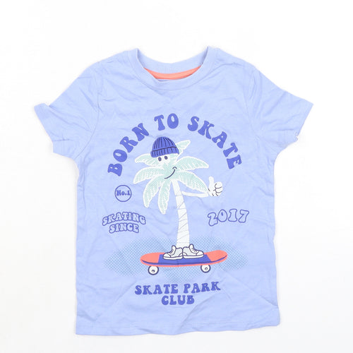 Marks and Spencer Boys Blue 100% Cotton Basic T-Shirt Size 3-4 Years Round Neck Pullover - Born to Skate