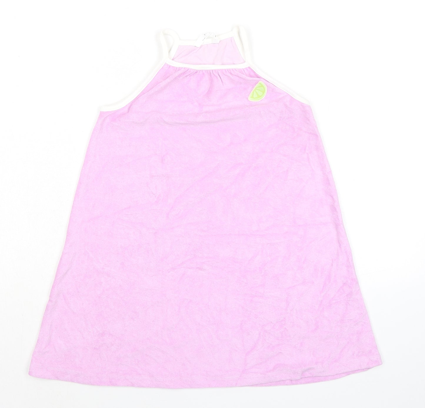 Marks and Spencer Girls Purple Cotton Tank Dress Size 6-7 Years Square Neck Pullover