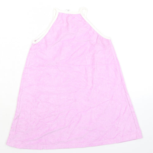 Marks and Spencer Girls Purple Cotton Tank Dress Size 6-7 Years Square Neck Pullover