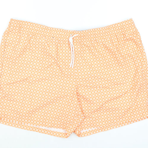 Marks and Spencer Mens Orange Geometric Polyester Bermuda Shorts Size 3XL L6 in Regular Drawstring