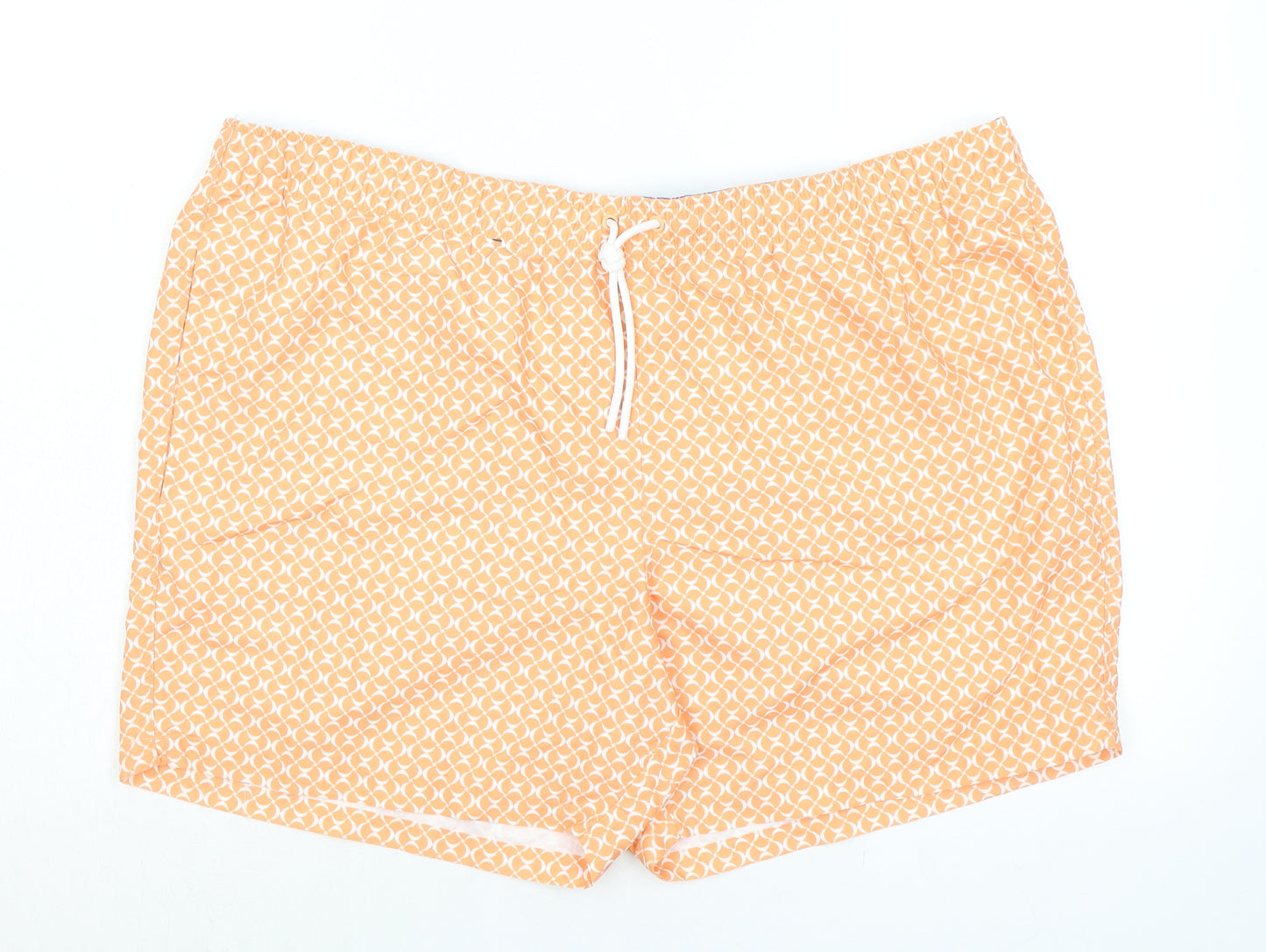 Marks and Spencer Mens Orange Geometric Polyester Bermuda Shorts Size 3XL L6 in Regular Drawstring