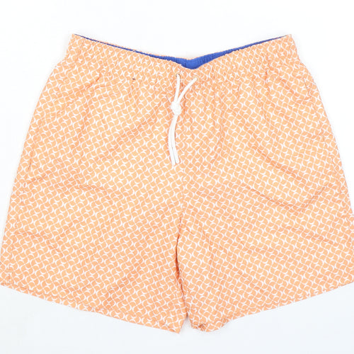 Marks and Spencer Mens Orange Geometric Polyester Bermuda Shorts Size S L6 in Regular Drawstring