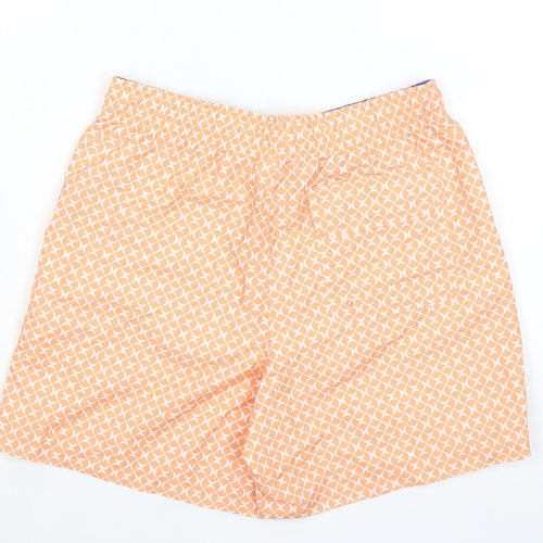 Marks and Spencer Mens Orange Geometric Polyester Bermuda Shorts Size S L6 in Regular Drawstring
