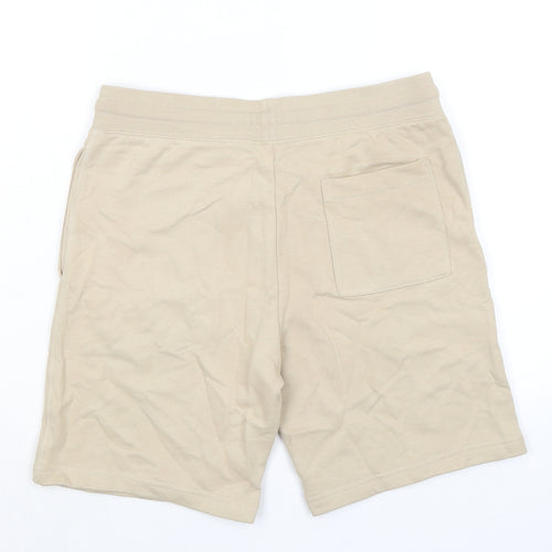 Marks and Spencer Mens Beige Cotton Sweat Shorts Size S L8 in Regular Drawstring