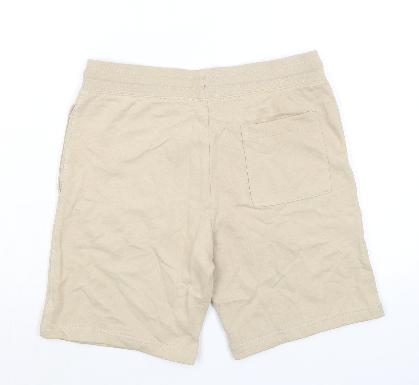 Marks and Spencer Mens Beige Cotton Sweat Shorts Size S L8 in Regular Drawstring