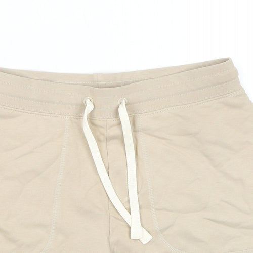 Marks and Spencer Mens Beige Cotton Sweat Shorts Size S L8 in Regular Drawstring