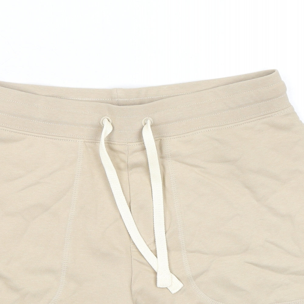 Marks and Spencer Mens Beige Cotton Sweat Shorts Size S L8 in Regular Drawstring