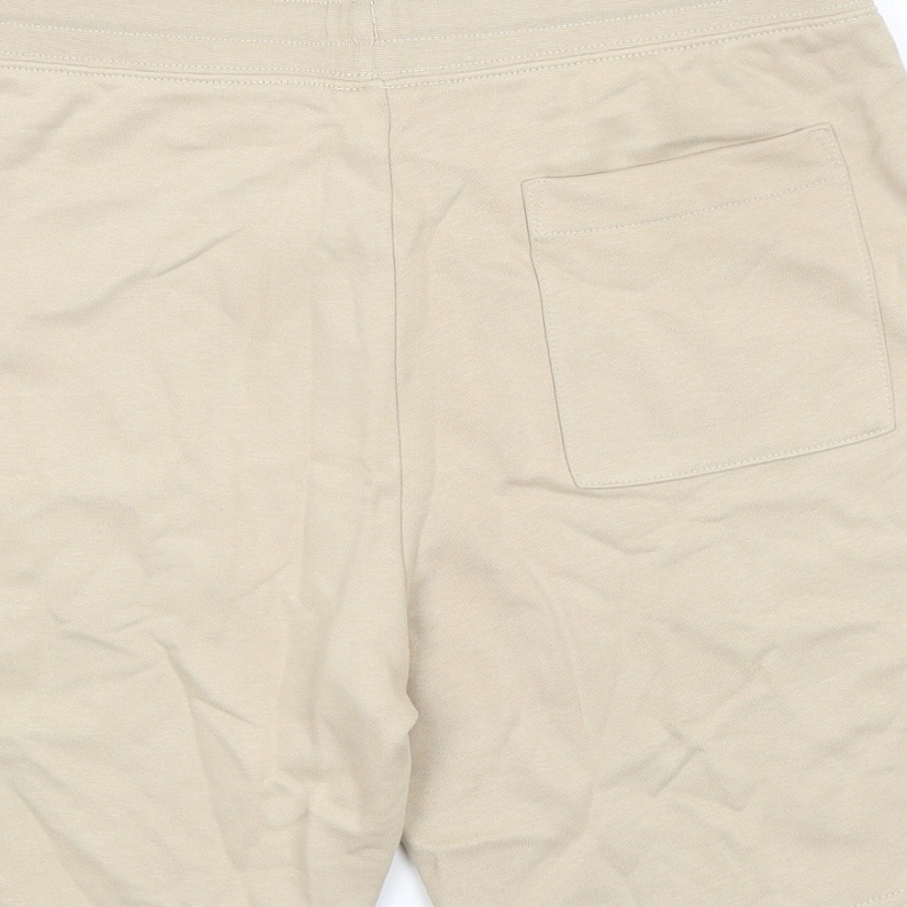 Marks and Spencer Mens Beige Cotton Sweat Shorts Size S L8 in Regular Drawstring