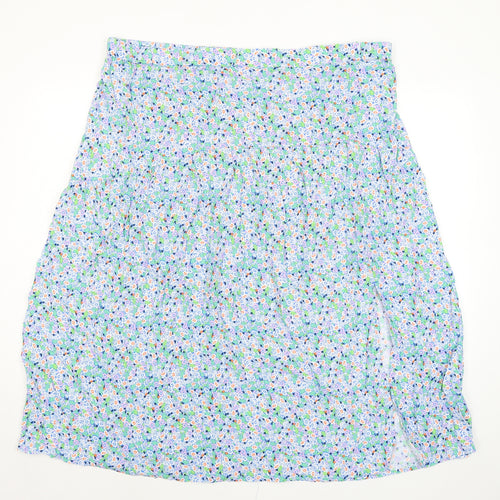 Marks and Spencer Womens Blue Floral Viscose A-Line Skirt Size 24