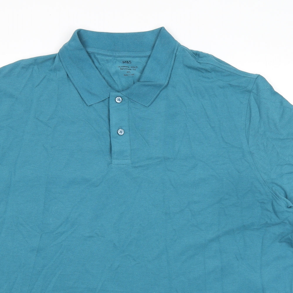 Marks and Spencer Mens Blue 100% Cotton Polo Size 4XL Collared Button