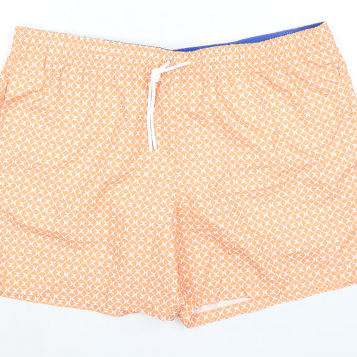 Marks and Spencer Mens Orange Geometric Polyester Bermuda Shorts Size 2XL Regular Drawstring - Inside Leg 5in